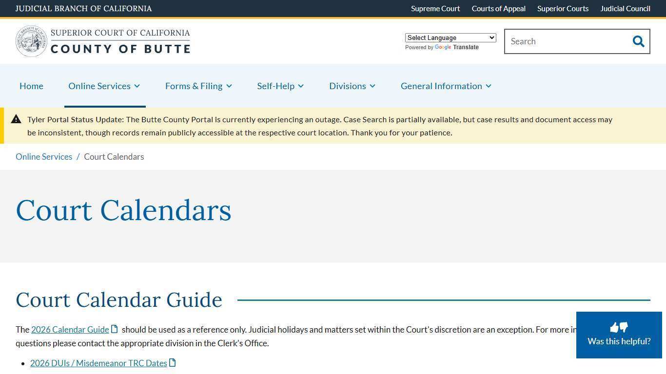 Court Calendars | Superior Court of California | County of Butte